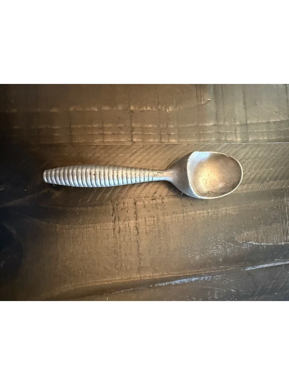 Vintage Aluminum Ice Cream Scoop Silver Ribbed Handle Made In Italy